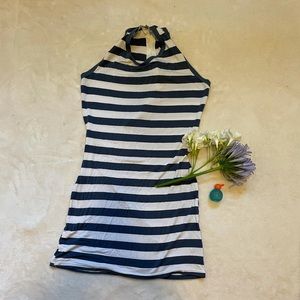 Soft Stretchy Stripe Tank with Back Heart Zipper